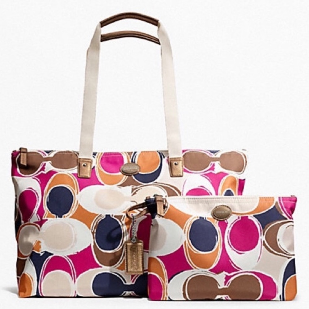 NWT Coach Getaway Hand Drawn Scarf Print Packable Weekender Tote Bag